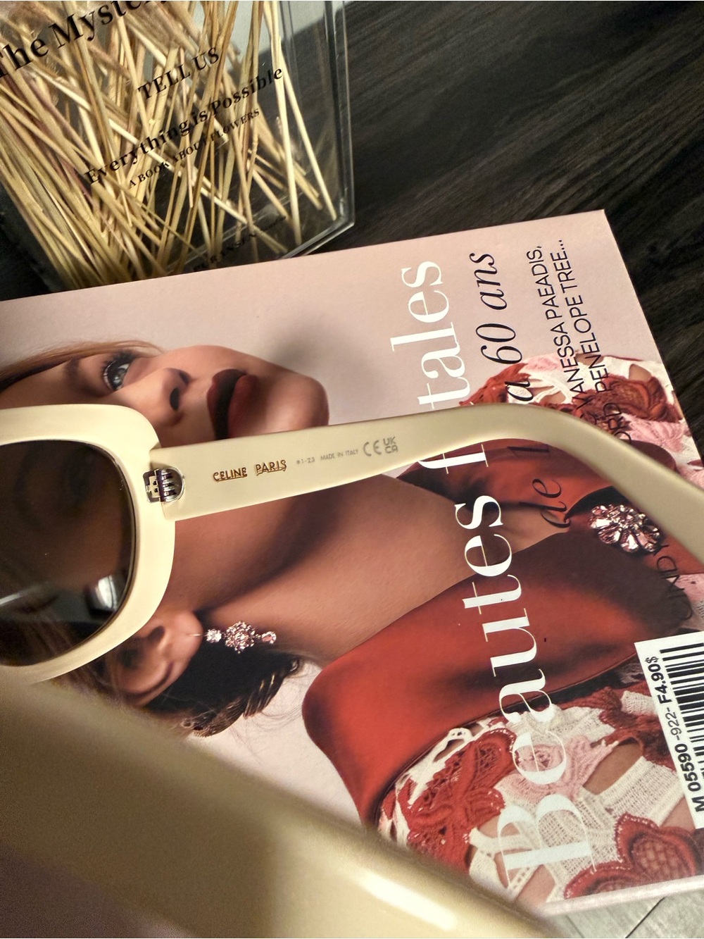 Celine Cream Oversized Square Sunglasses with Gold Logo Accent - Picture 6 of 6